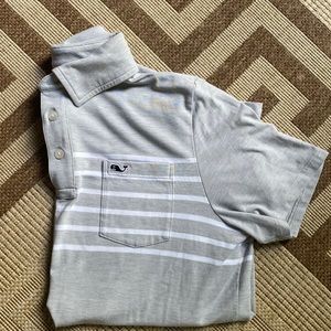 Vineyard Vines Boys Edgartown Polo L gray white stripe